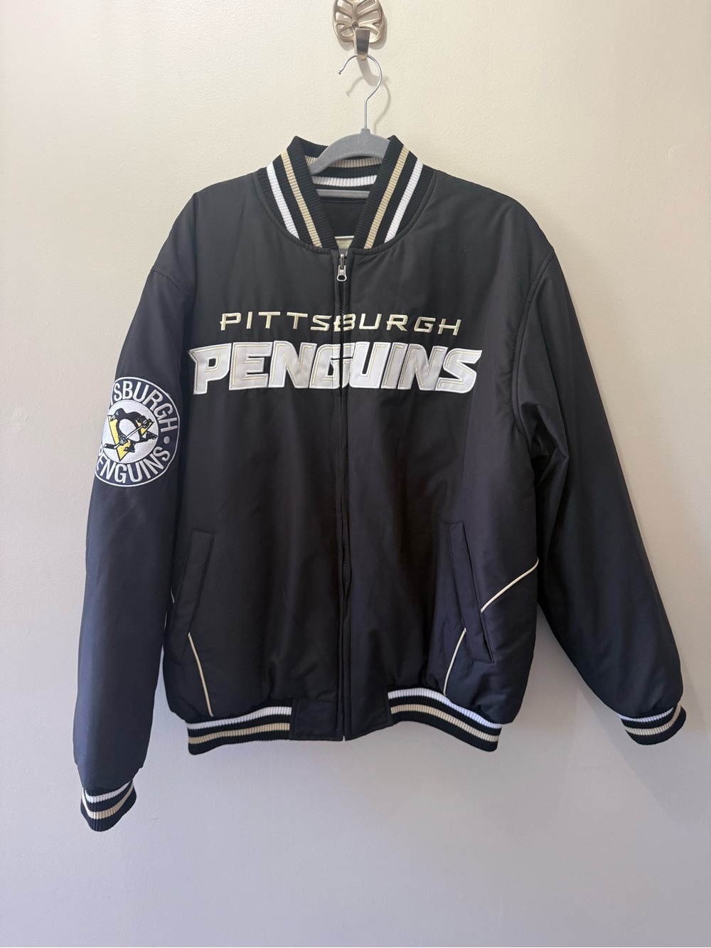 Pittsburgh Penguins Hockey NHL Reversible Varsity Jacket Coat Patches G III L